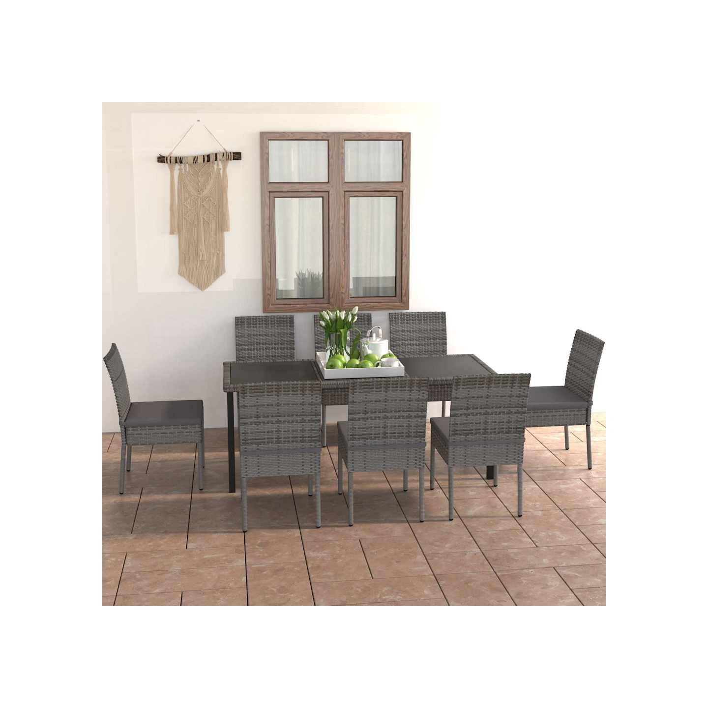 Ensemble à manger de jardin 9 pcs Résine tressée Gris