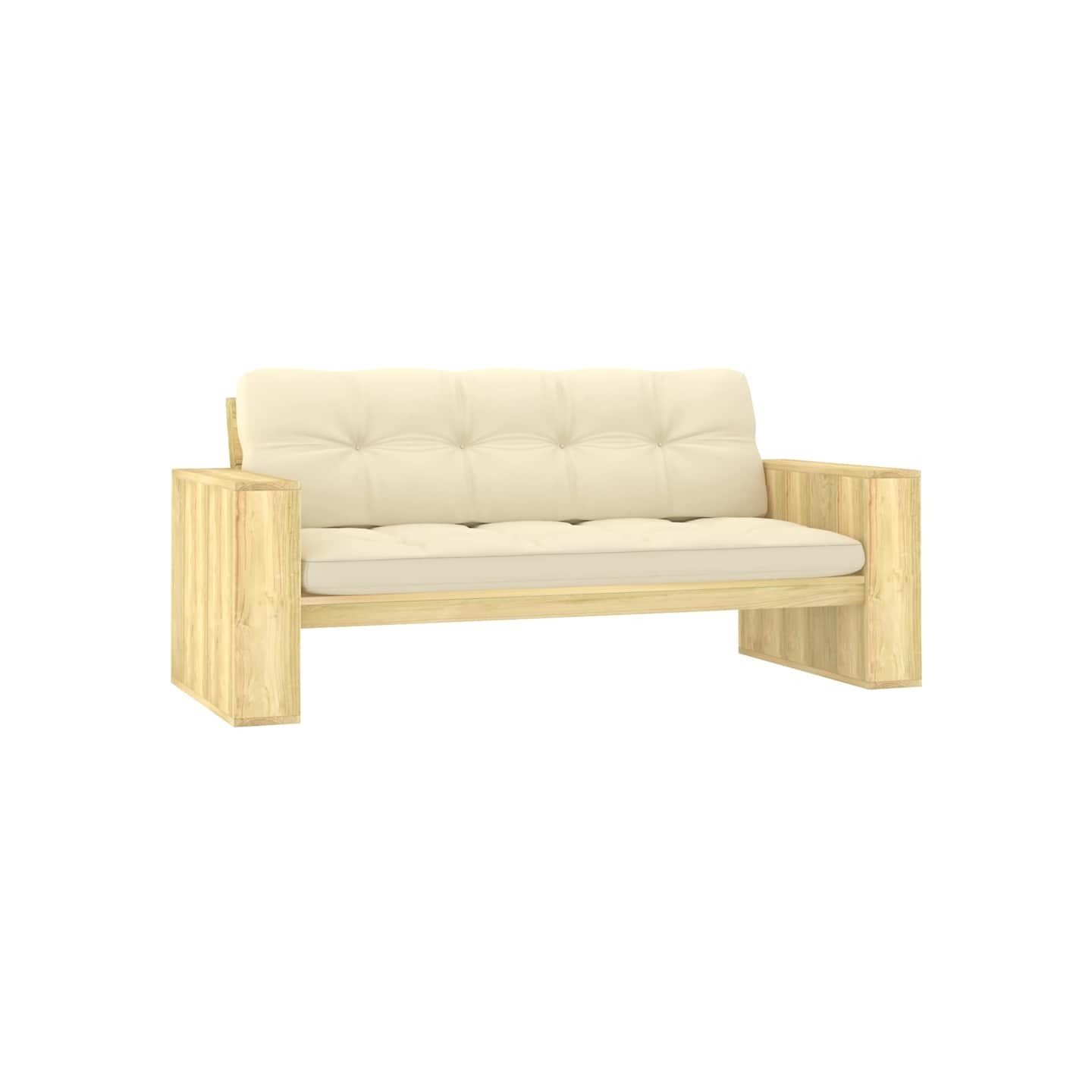 Banc de jardin avec coussins crème 179 cm Pin imprégné