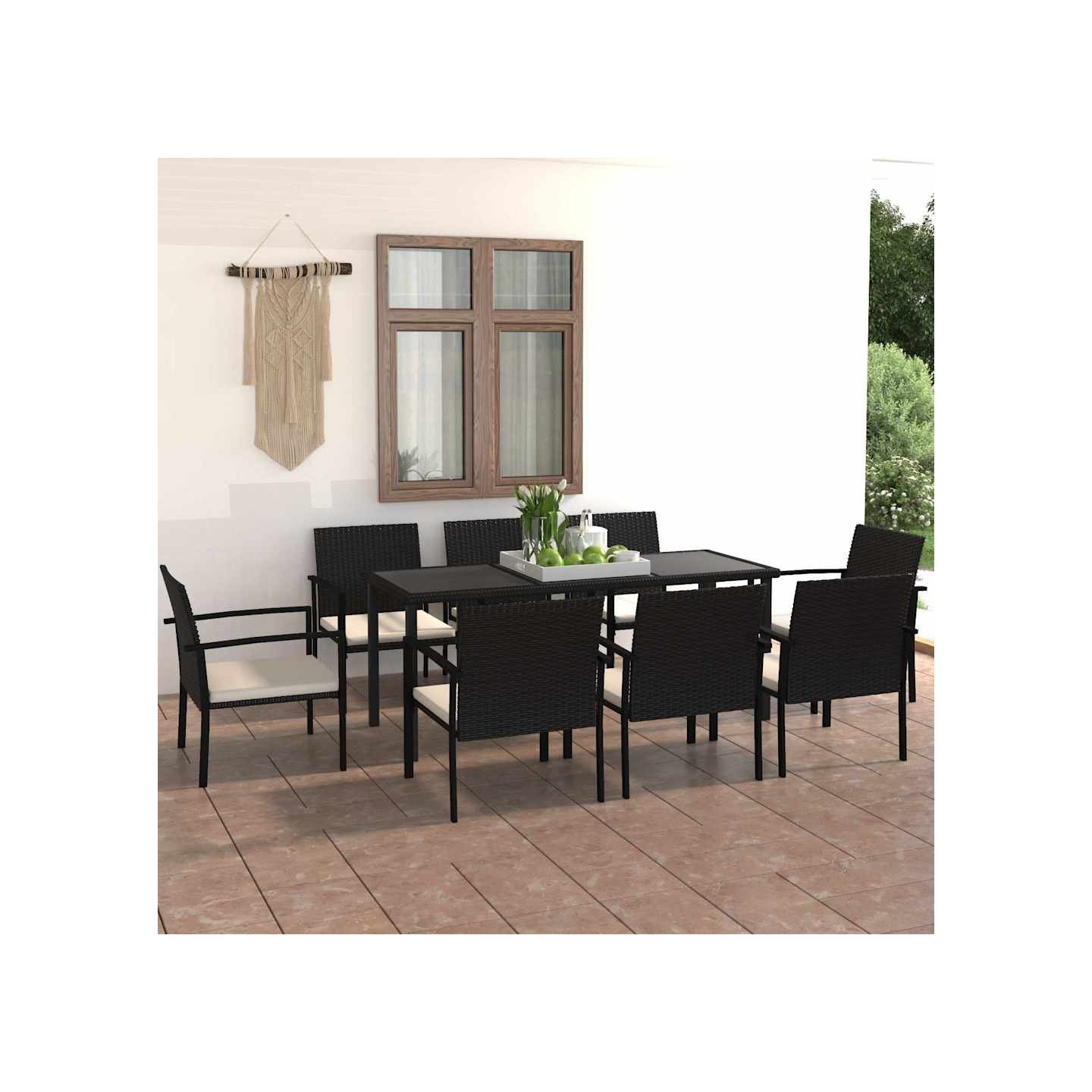 Ensemble à manger de jardin 9 pcs Résine tressée Noir