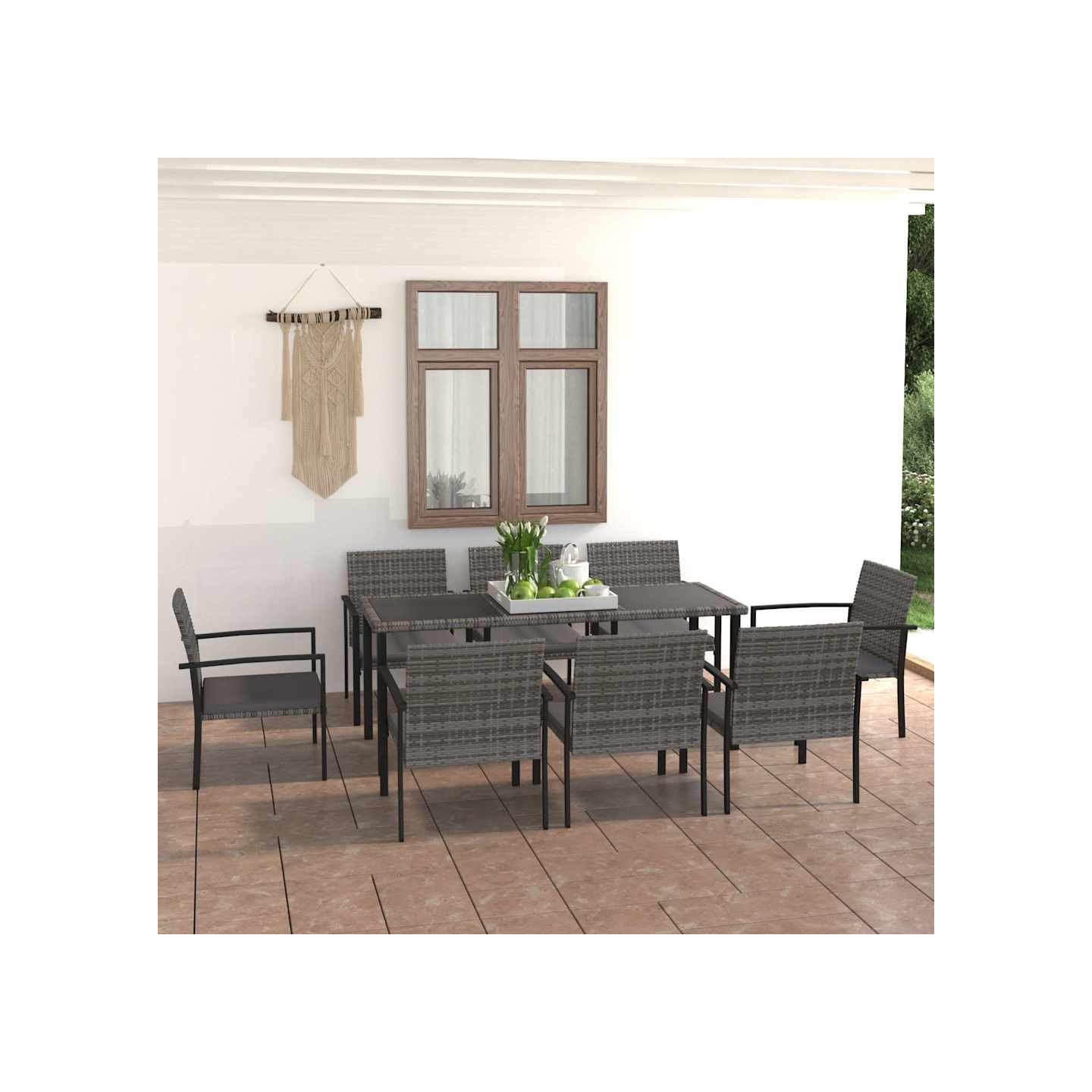 Ensemble à manger de jardin 9 pcs Résine tressée Gris