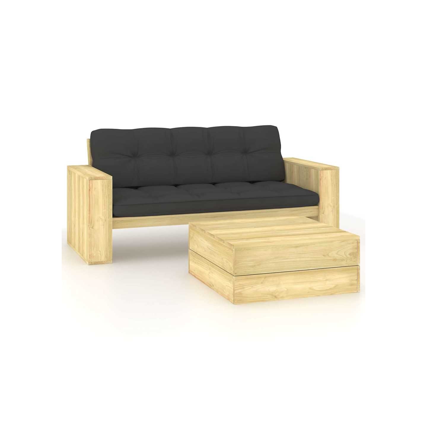 Salon de jardin 2 pcs avec coussins bois de pin imprégné