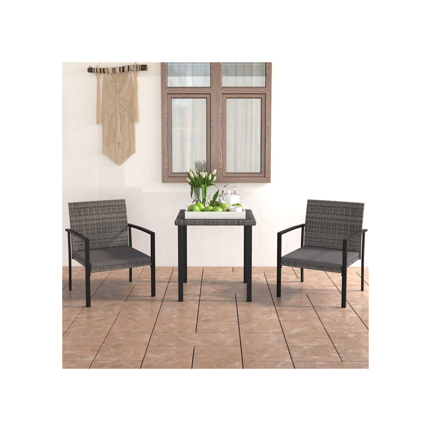 Ensemble à manger de jardin 3 pcs Résine tressée Gris