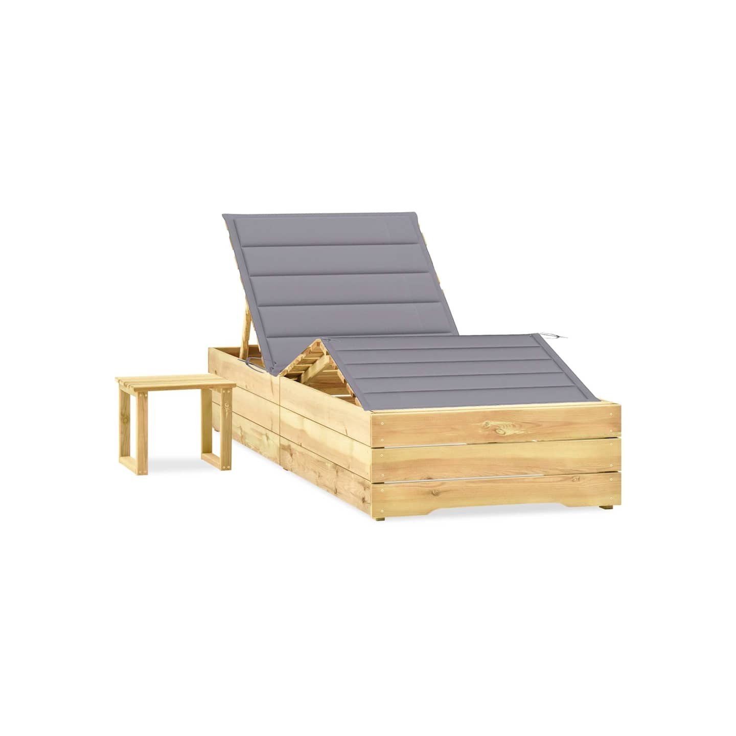 Chaise longue de jardin avec table et coussin Pin imprégné
