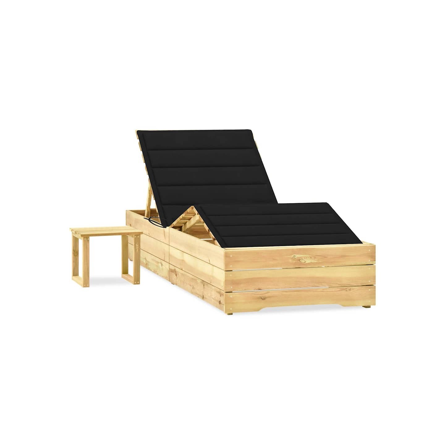 Chaise longue de jardin avec table et coussin Pin imprégné