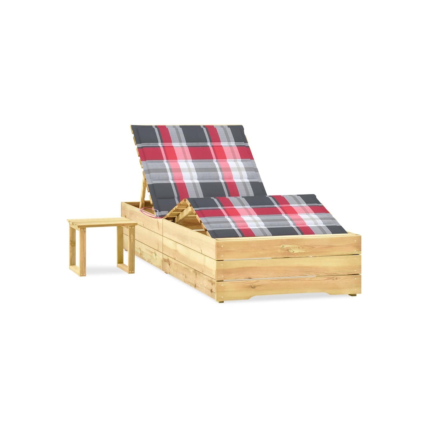 Chaise longue de jardin avec table et coussin Pin imprégné
