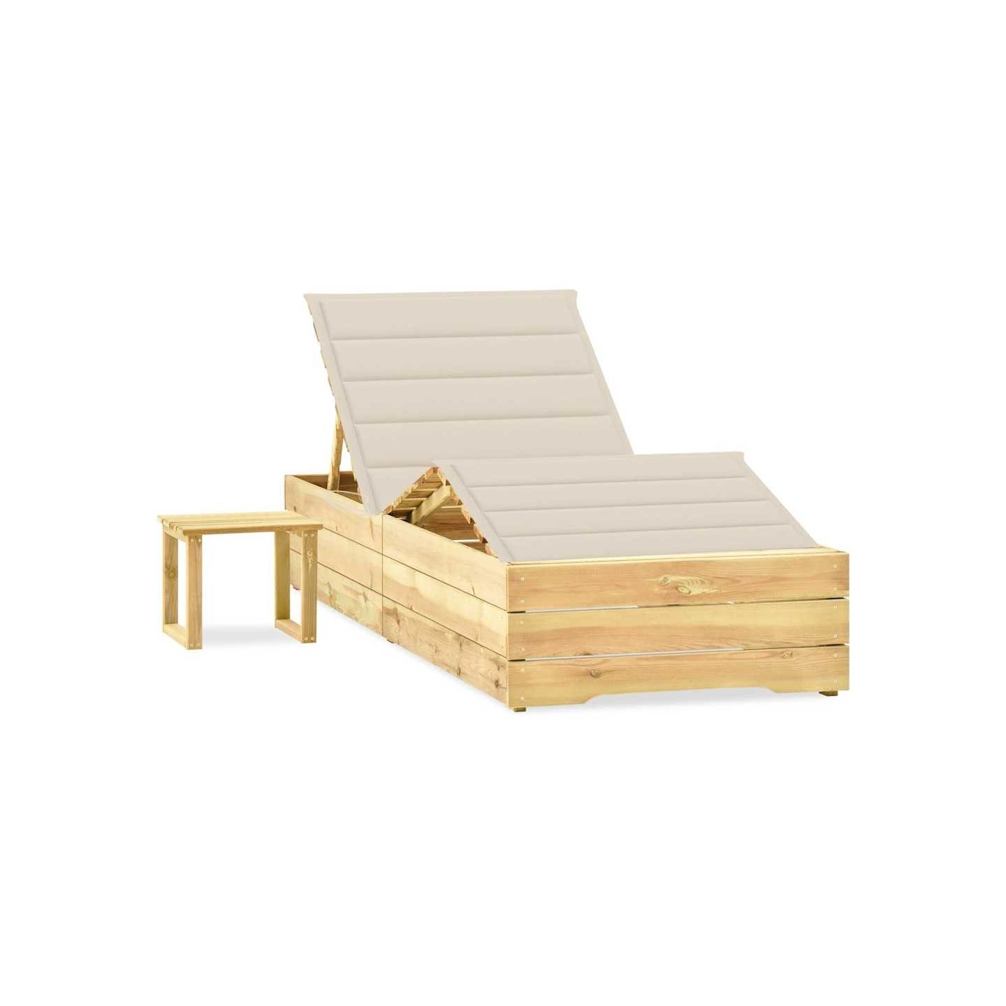 Chaise longue de jardin avec table et coussin Pin imprégné