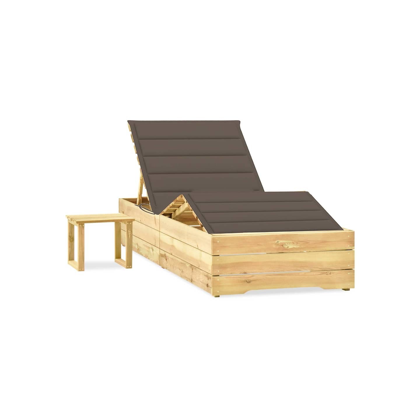 Chaise longue de jardin avec table et coussin Pin imprégné