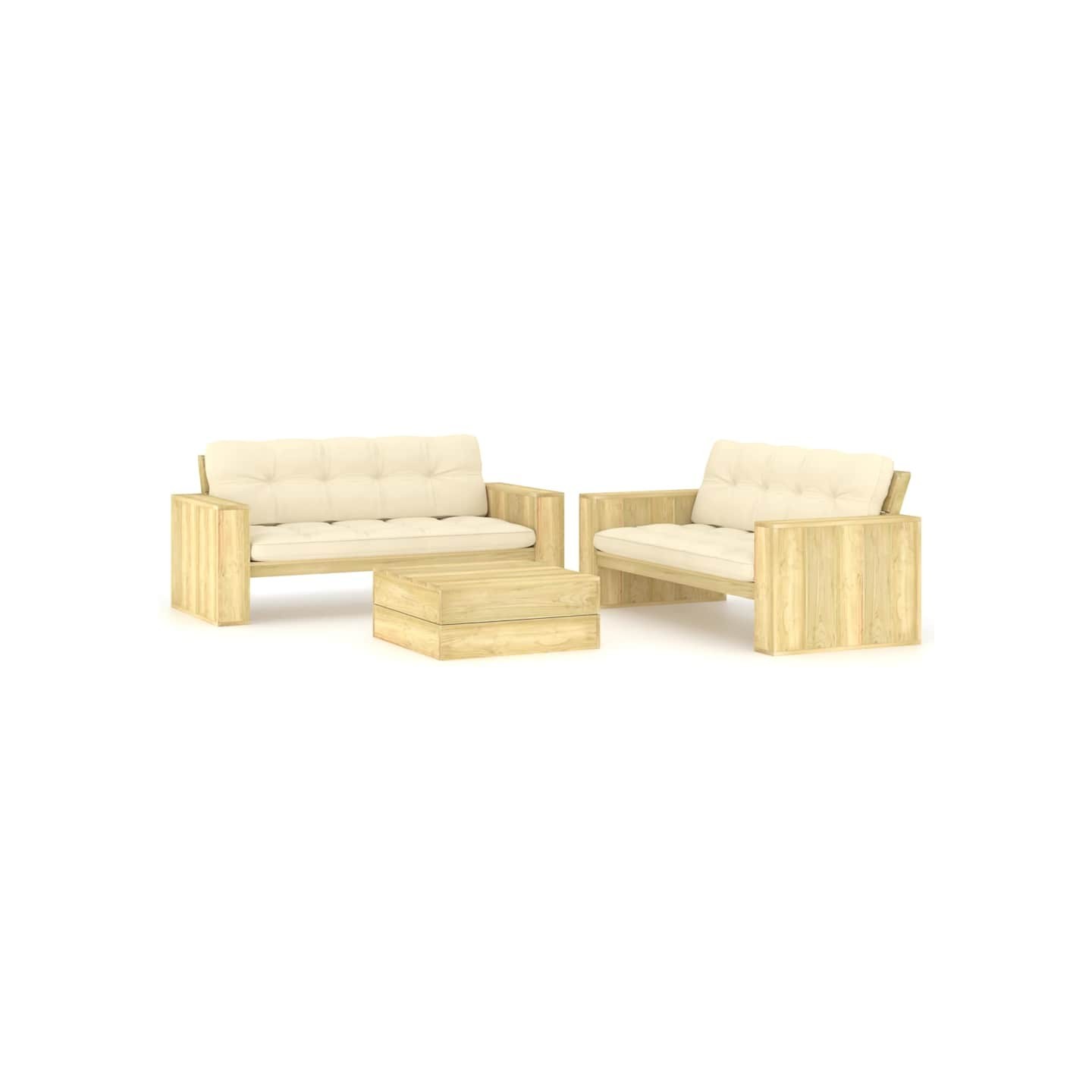 Salon de jardin 3 pcs avec coussins bois de pin imprégné