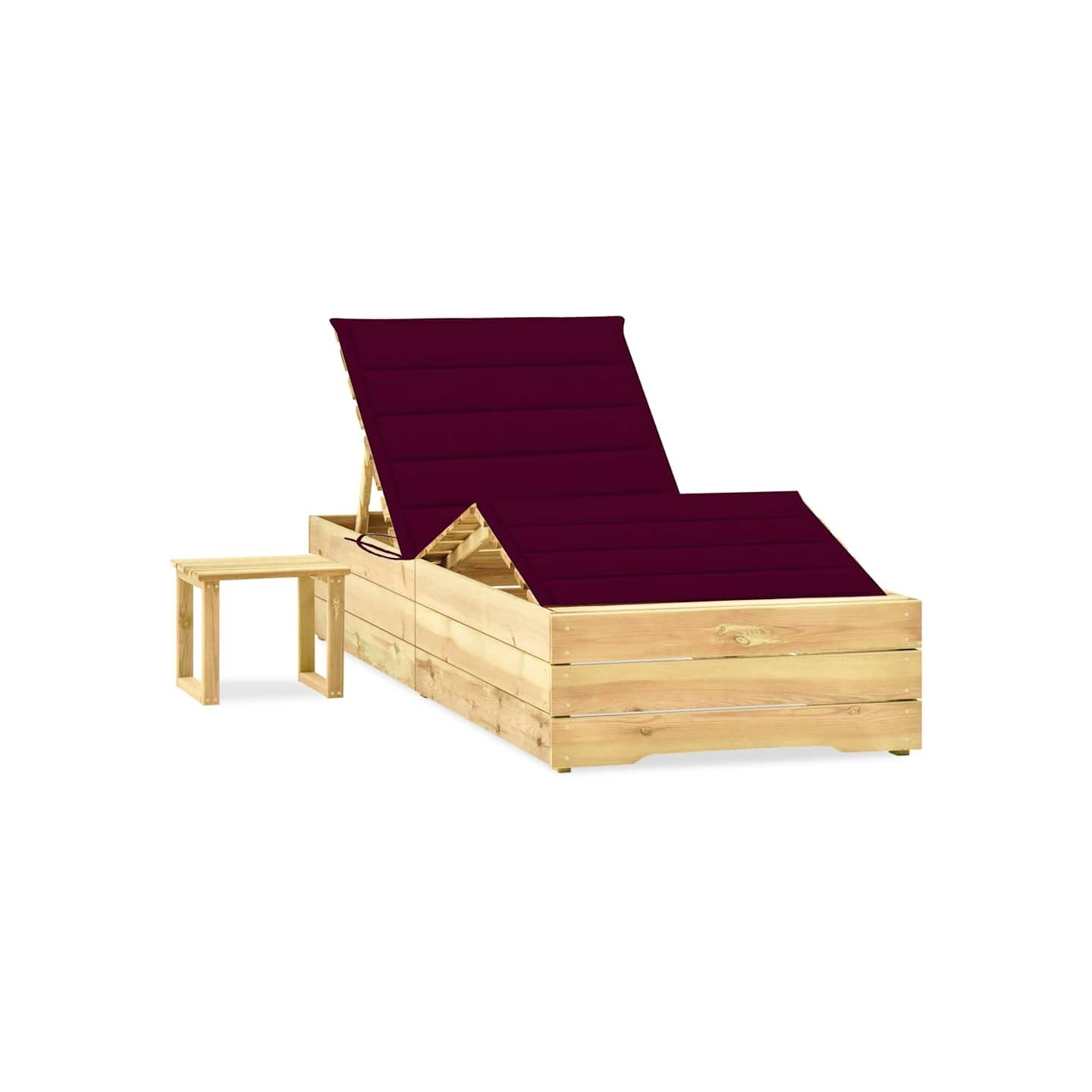Chaise longue de jardin avec table et coussin Pin imprégné