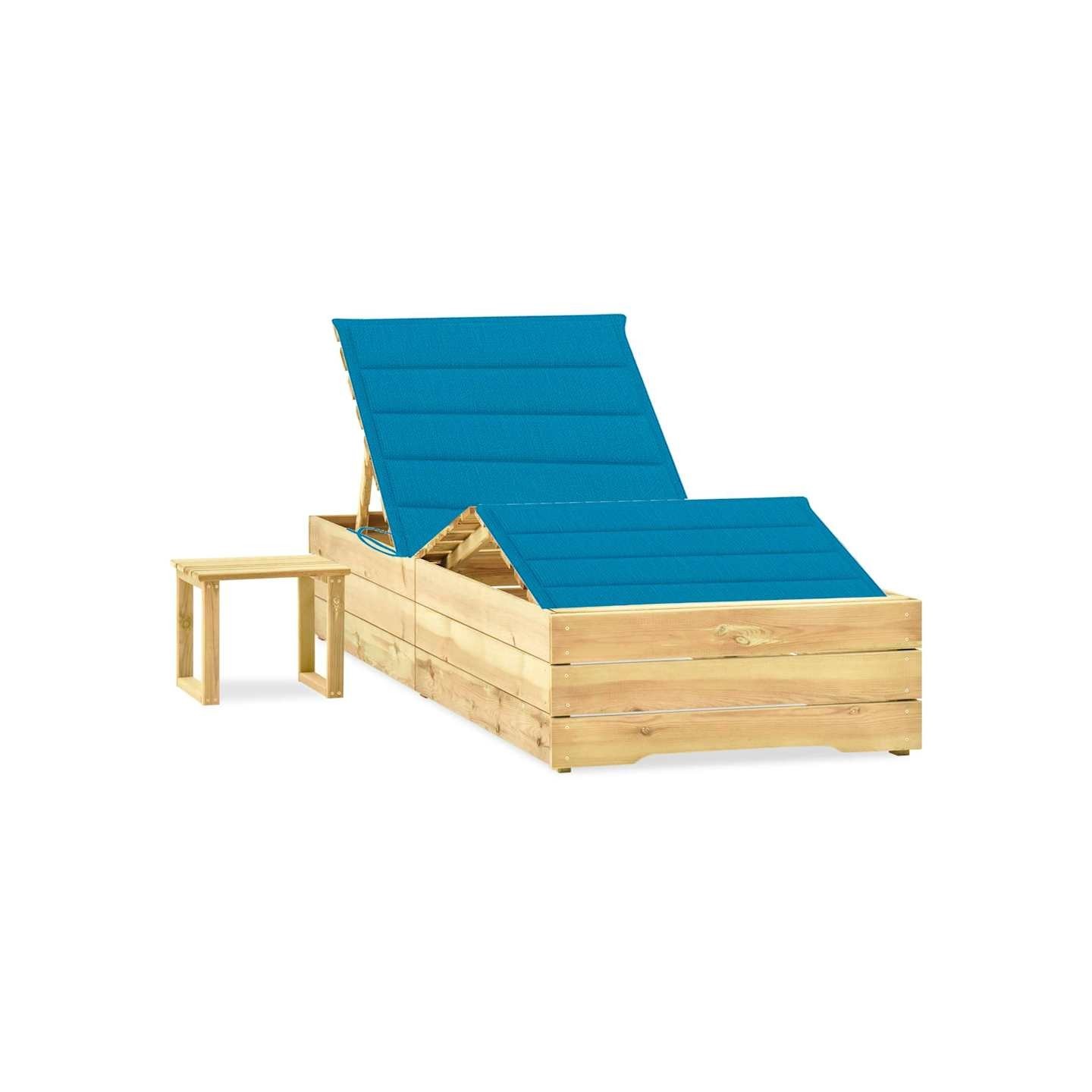 Chaise longue de jardin avec table et coussin Pin imprégné