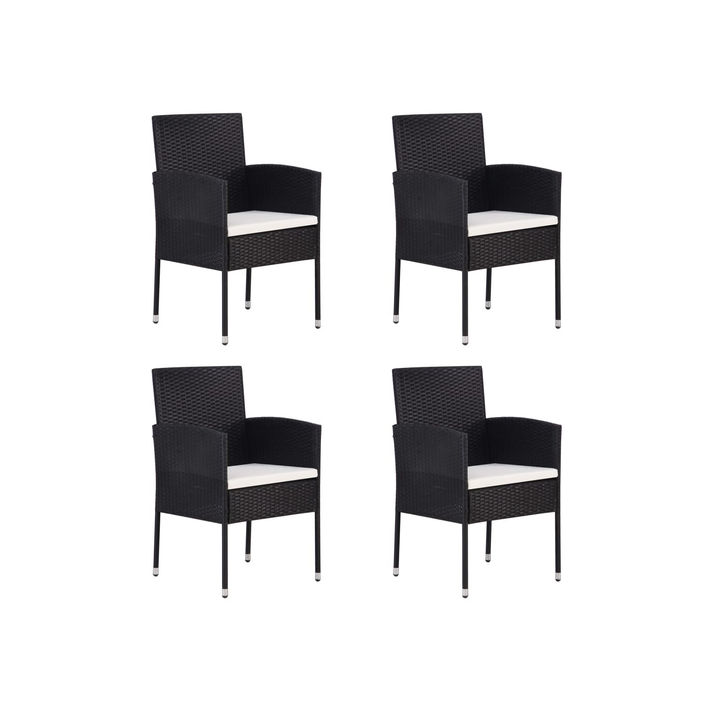 Chaises de jardin coussins blanc crème 4pcs noir résine tressée