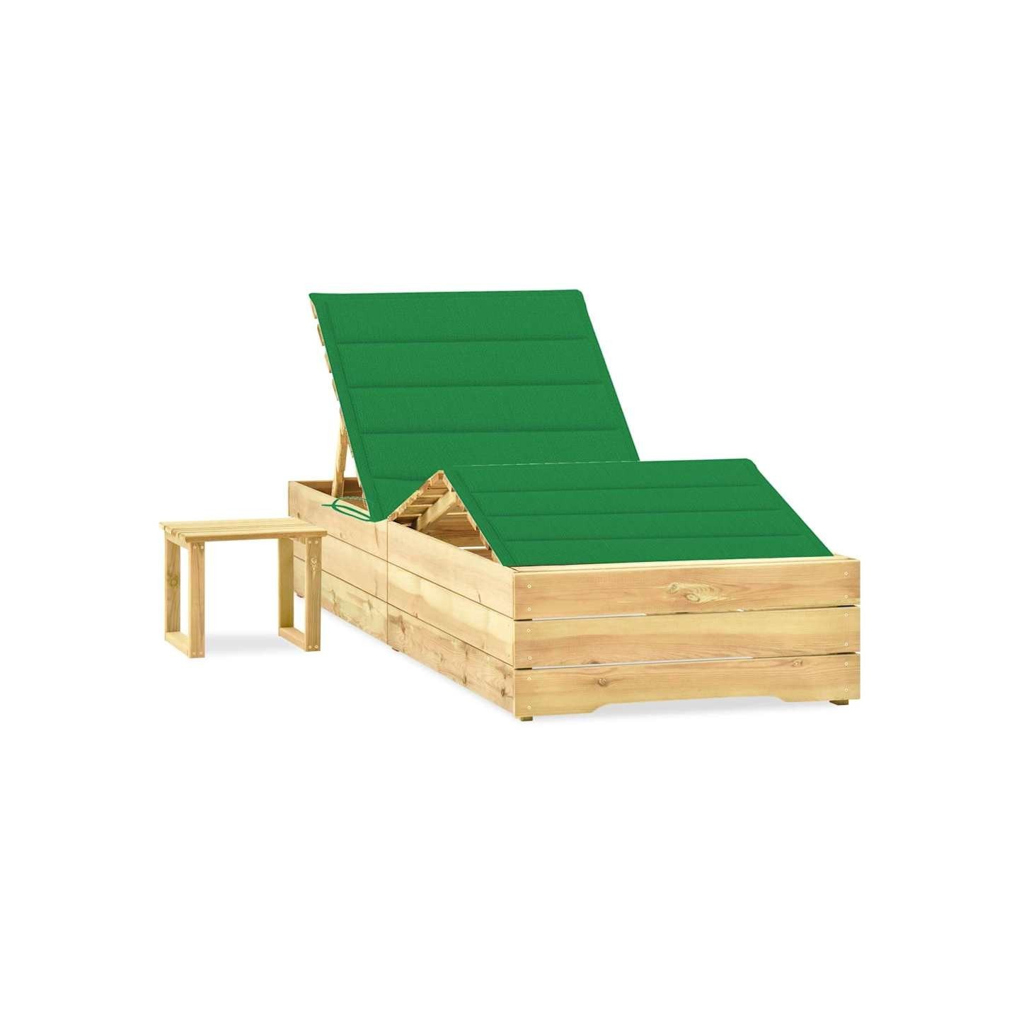 Chaise longue de jardin avec table et coussin Pin imprégné