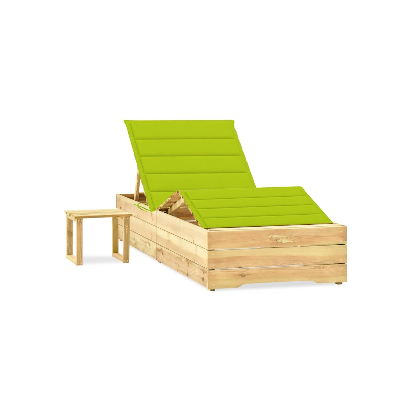 Chaise longue de jardin avec table et coussin Pin imprégné