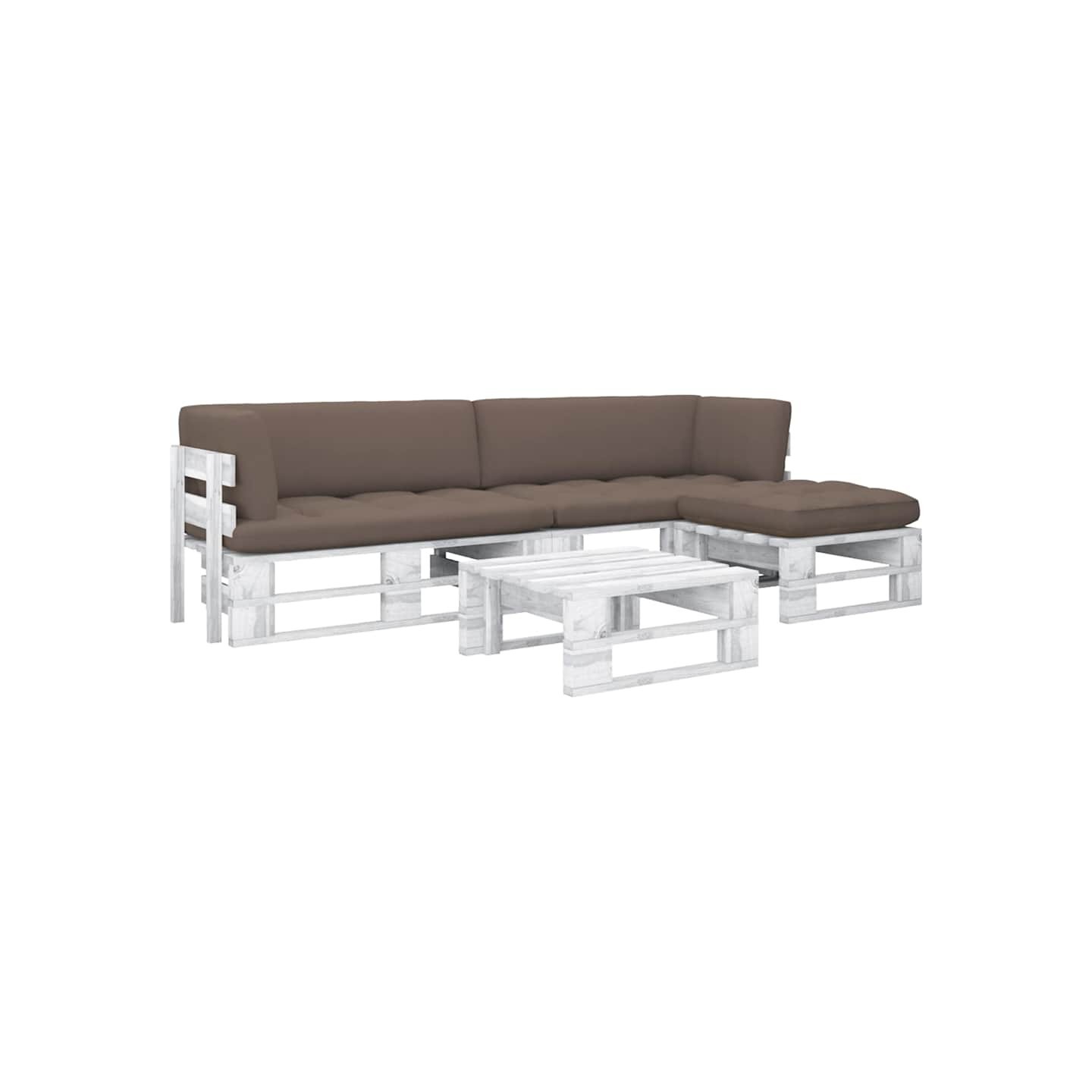 Salon de jardin palette 4 pcs et coussins Pin imprégné de blanc