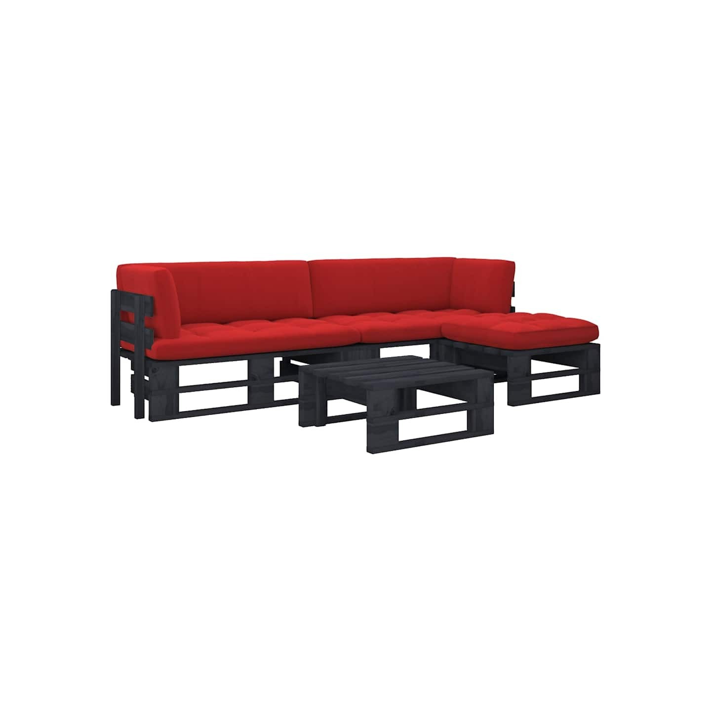 Salon de jardin palette 4pcs avec coussins Pin imprégné de noir