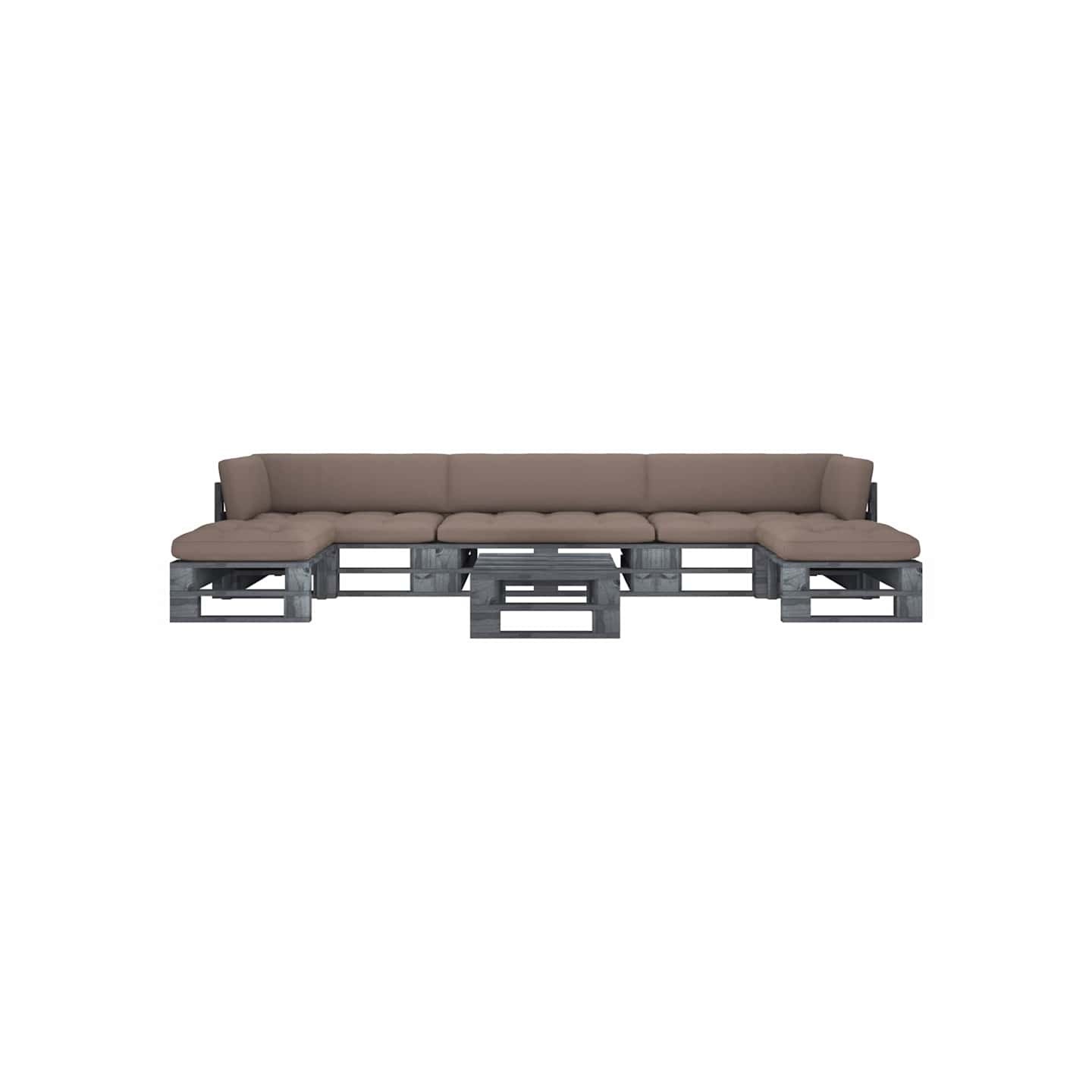 Salon de jardin palette 6pcs avec coussins Pin imprégné de gris