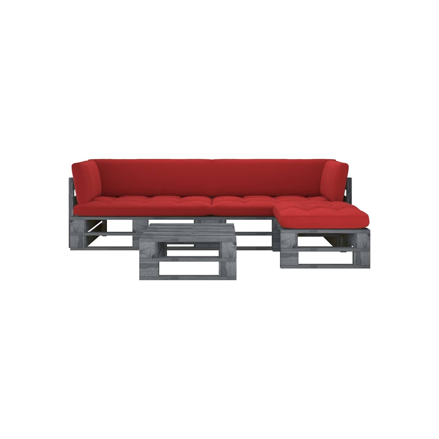 Salon de jardin palette 4pcs avec coussins Pin imprégné de gris