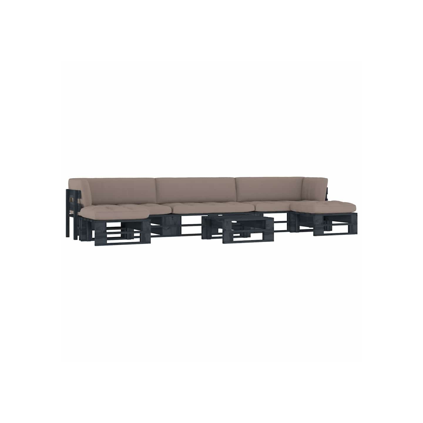 Salon de jardin palette 6pcs avec coussins Pin imprégné de noir