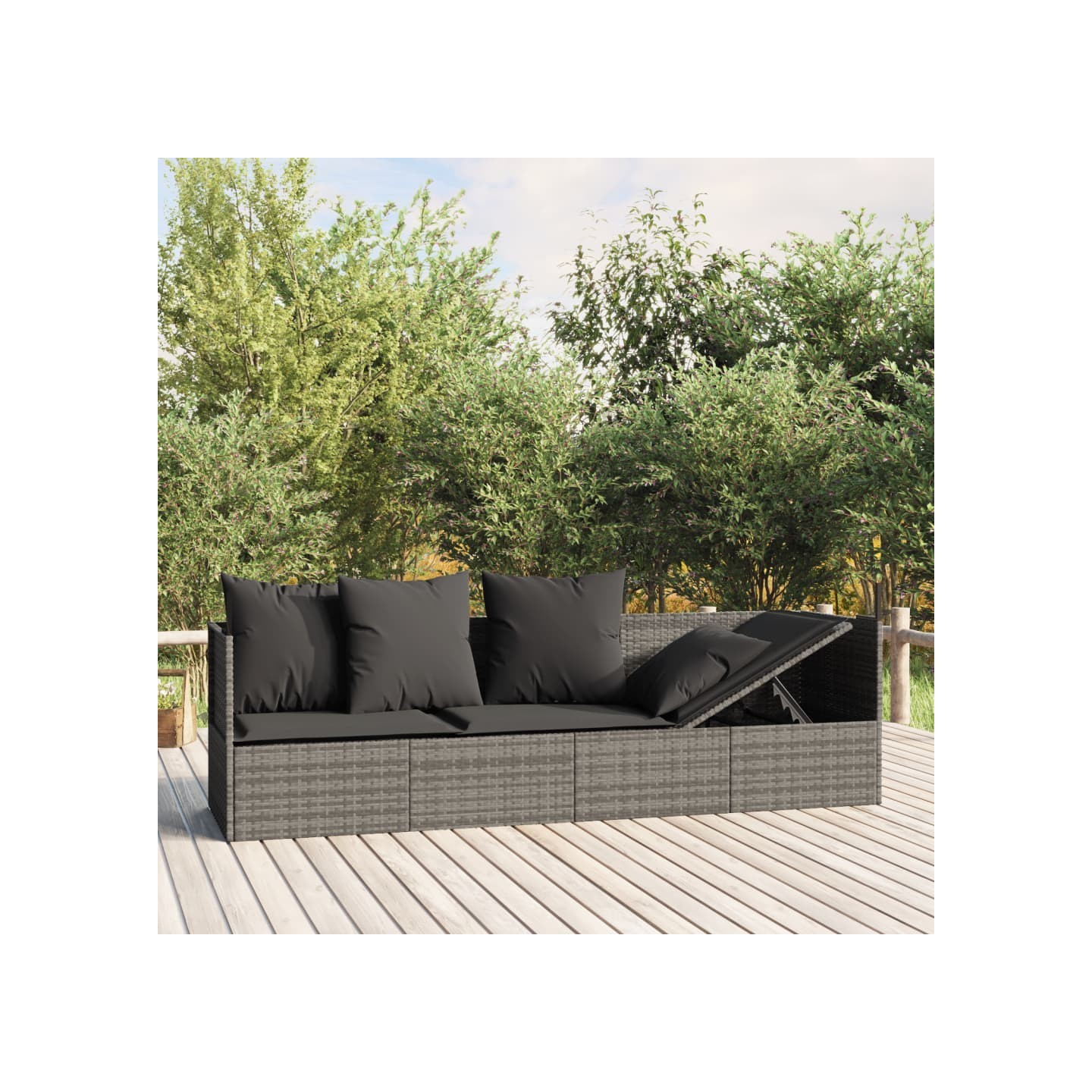 Lit de salon d'extérieur avec coussins Gris Résine tressée