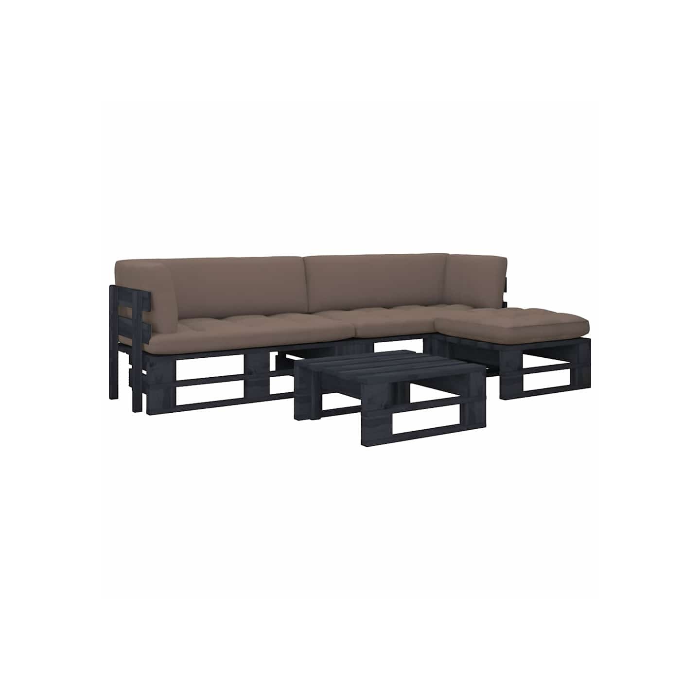 Salon de jardin palette 4pcs avec coussins Pin imprégné de noir