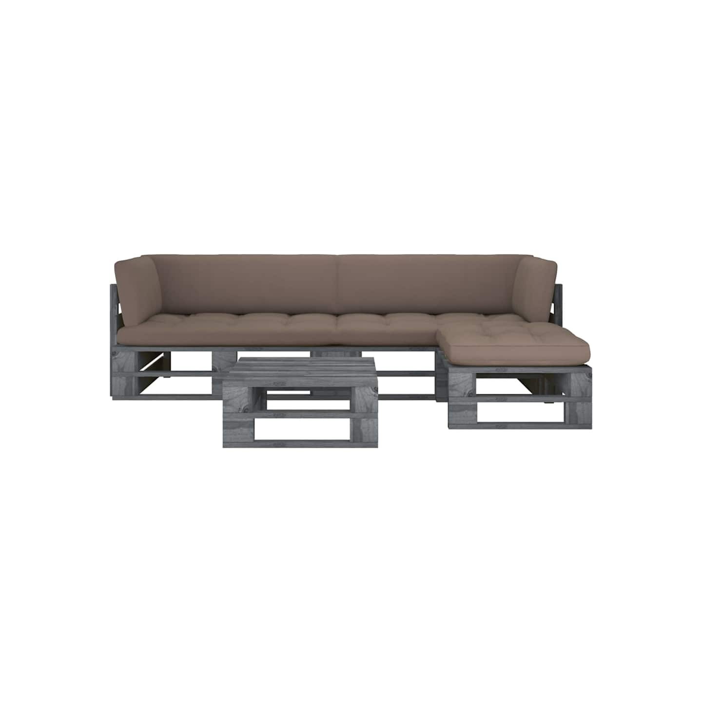 Salon de jardin palette 4pcs avec coussins Pin imprégné de gris