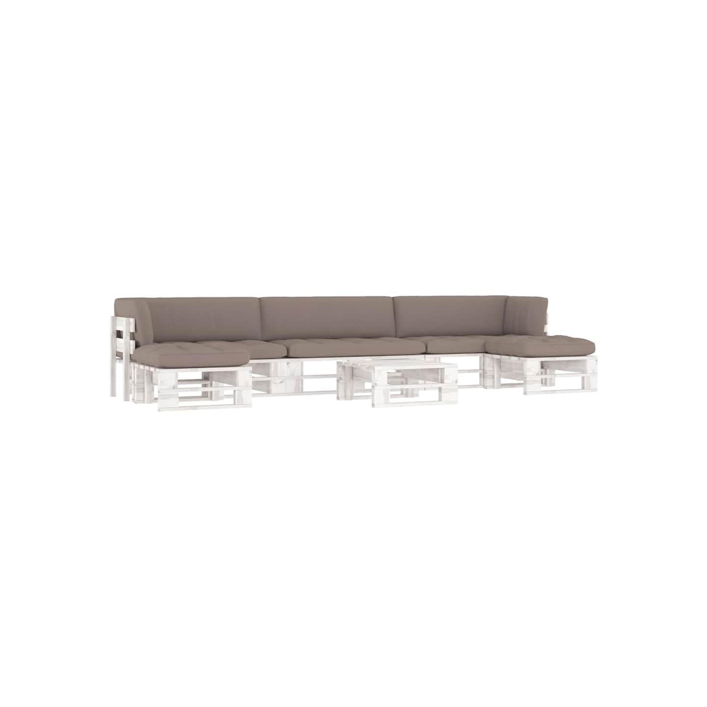 Salon de jardin palette 6 pcs et coussins Pin imprégné de blanc
