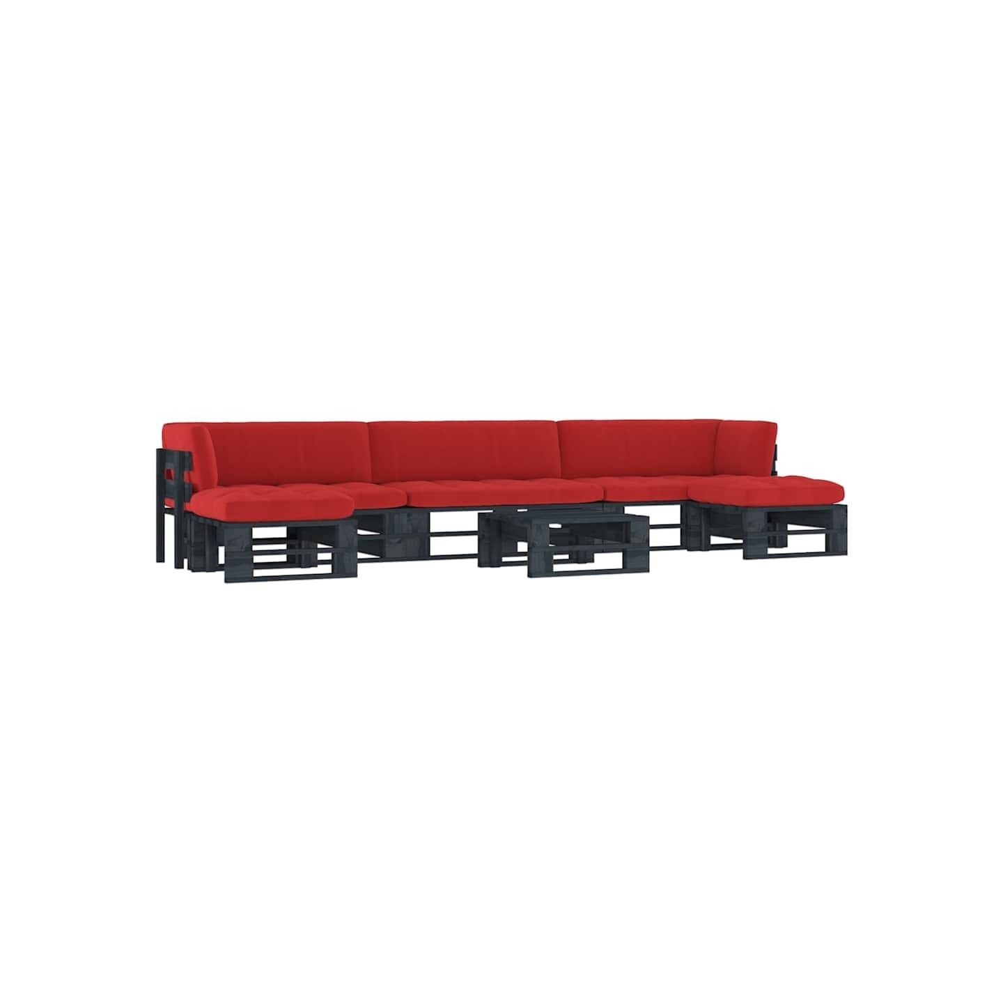 Salon de jardin palette 6pcs avec coussins Pin imprégné de noir