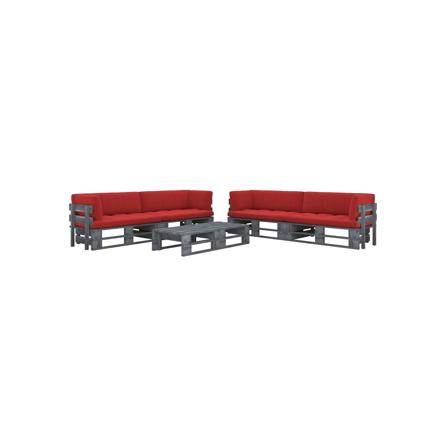 Salon de jardin palette 6pcs avec coussins Pin imprégné de gris
