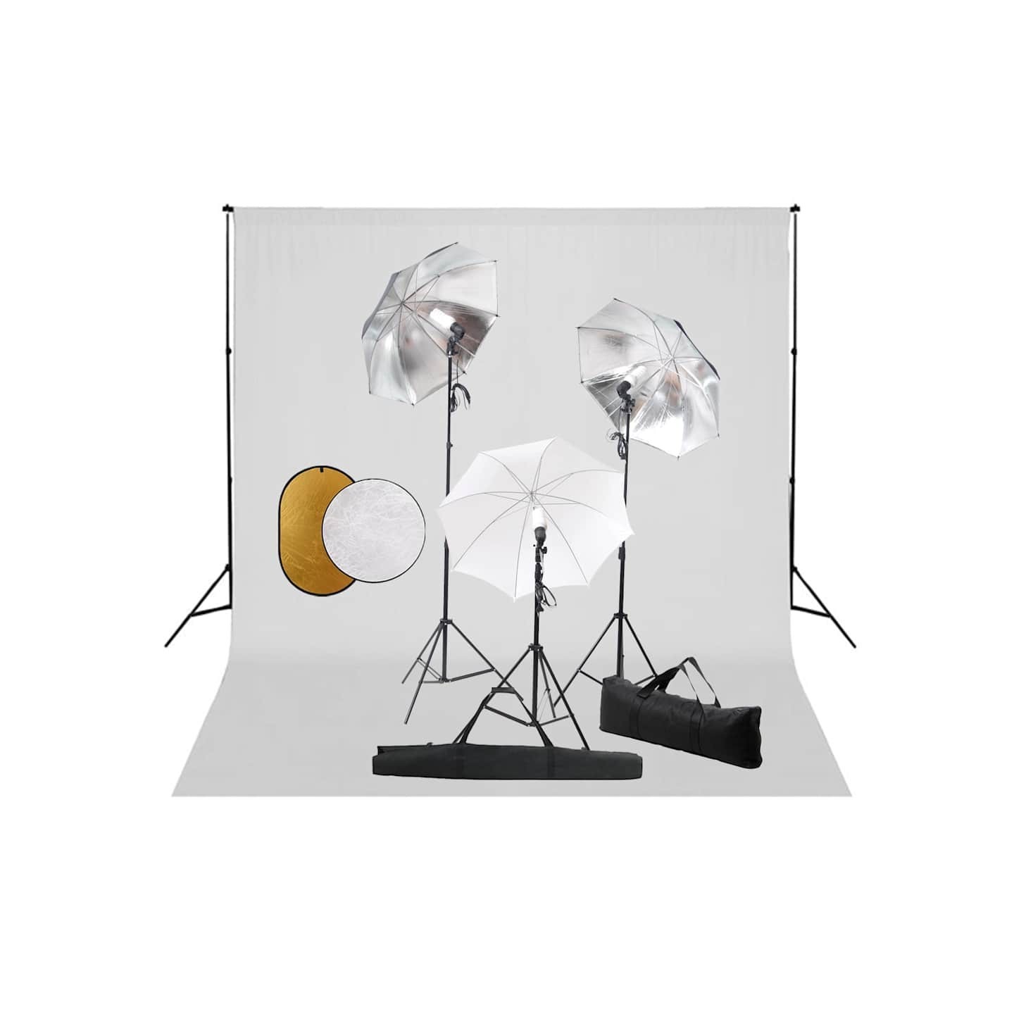 Kit de studio photo avec lampes toile de fond et réflecteur