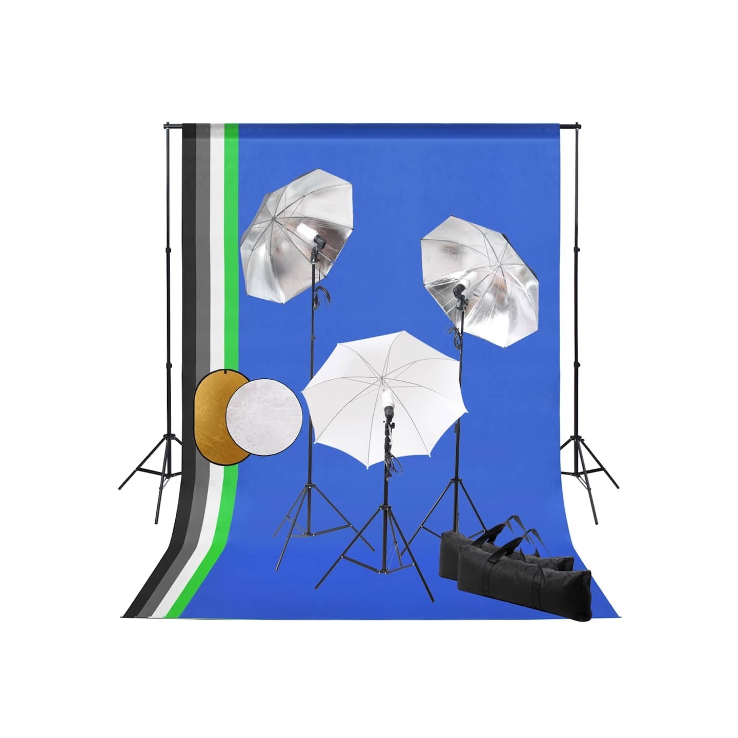 Kit de studio photo avec lampes toile de fond et réflecteur