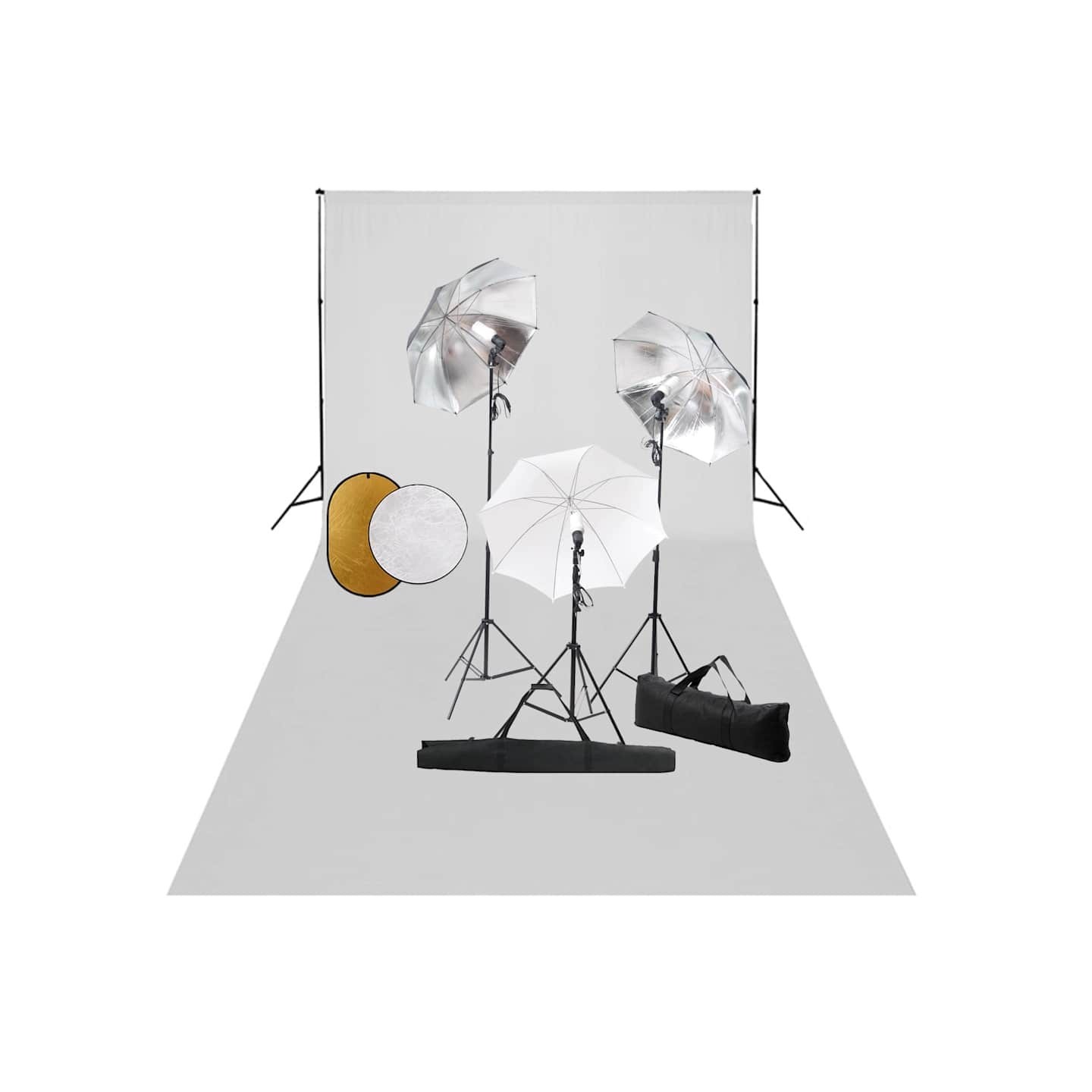 Kit de studio photo avec lampes toile de fond et réflecteur