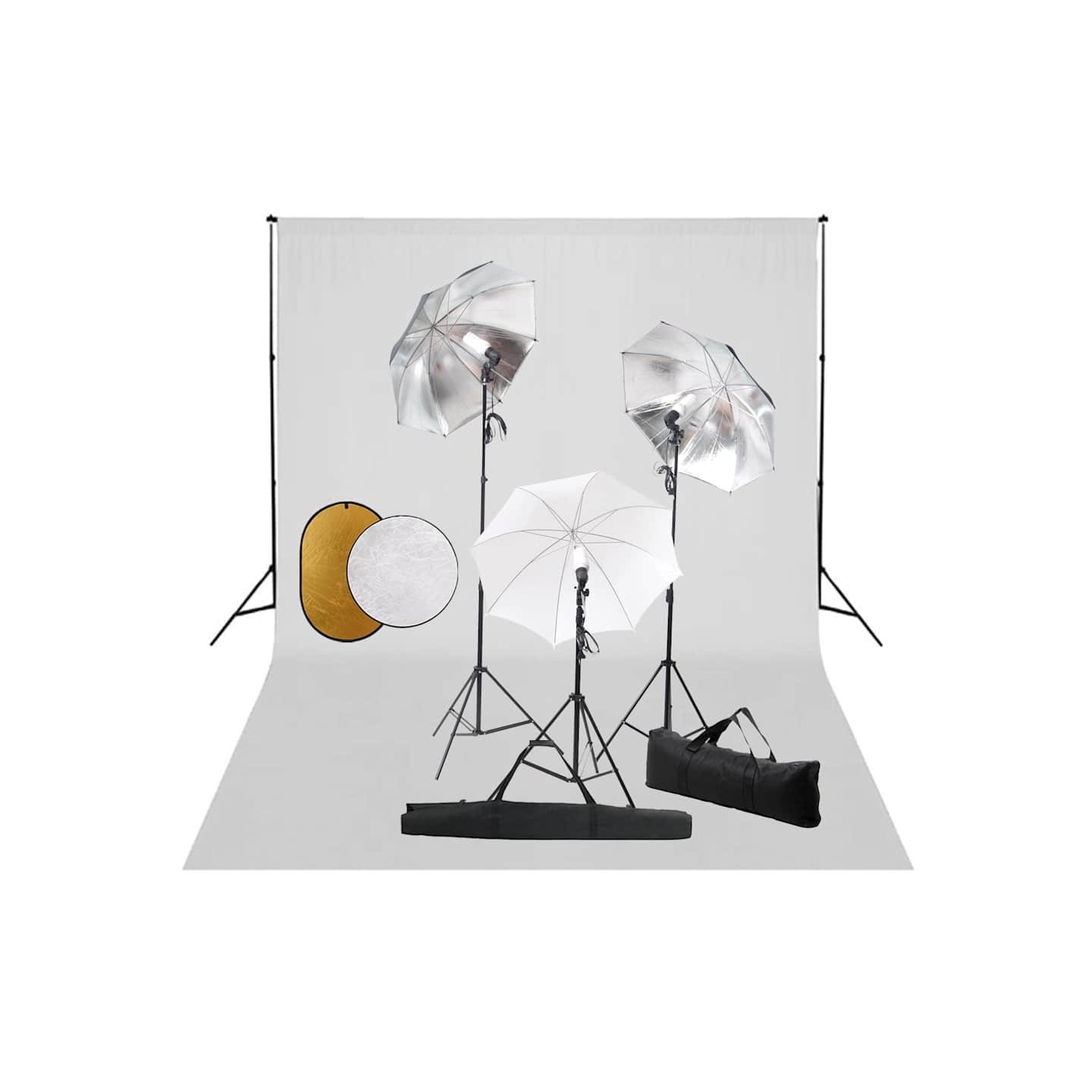 Kit de studio photo avec lampes toile de fond et réflecteur