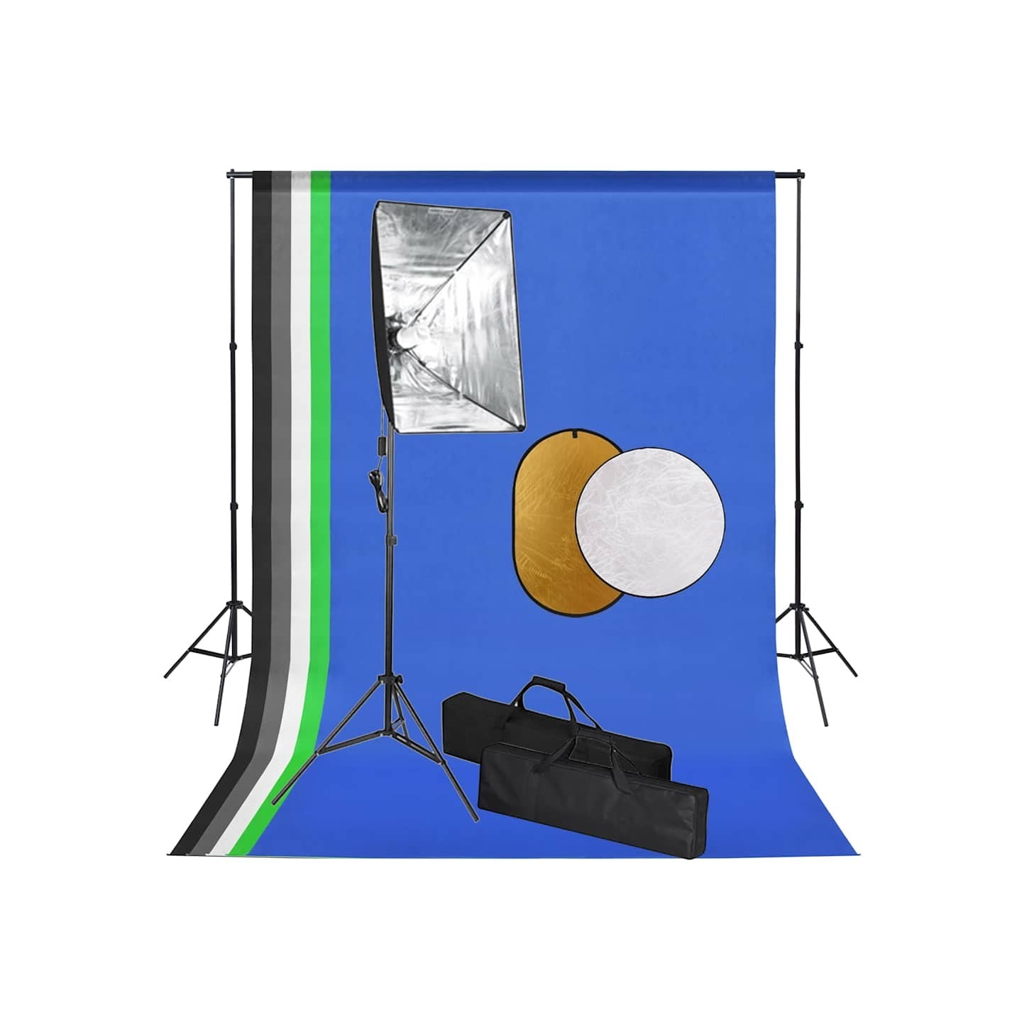Kit de studio photo avec lampes toile de fond et réflecteur