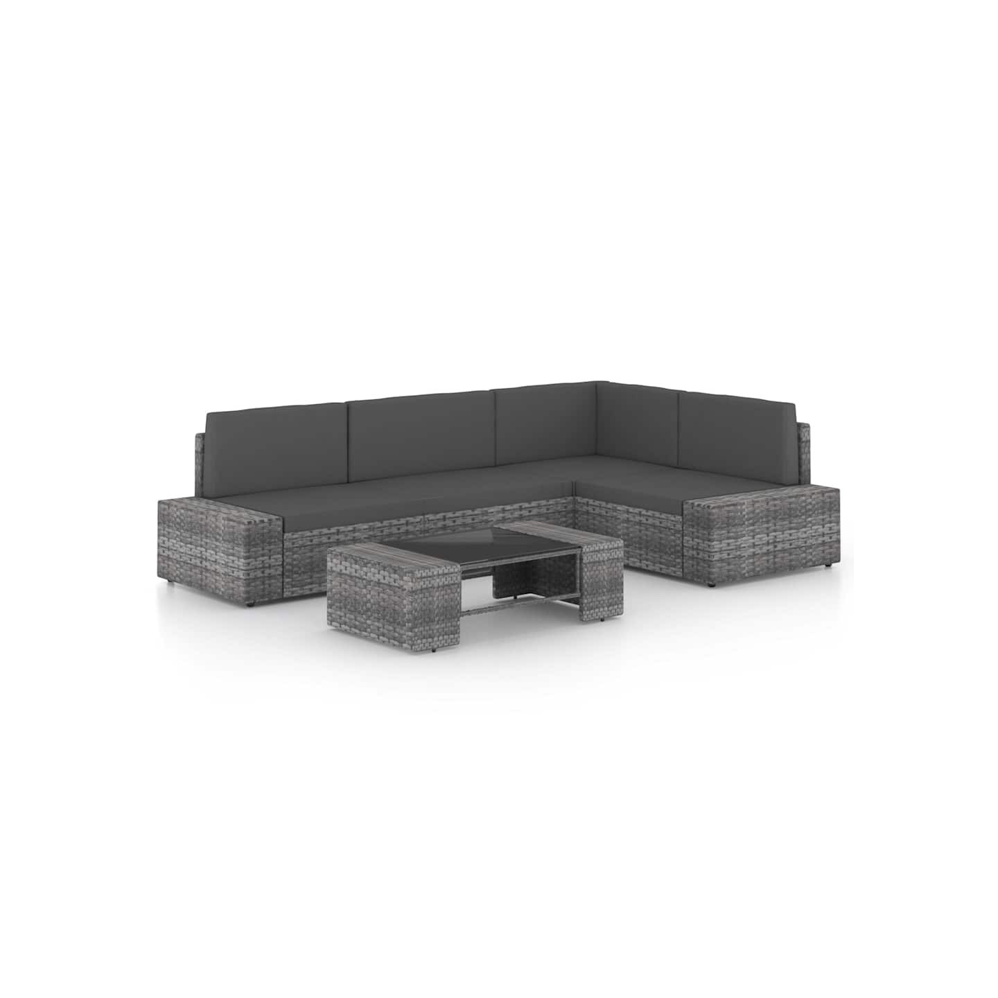 Salon de jardin 5 pcs avec coussins Gris Résine tressée