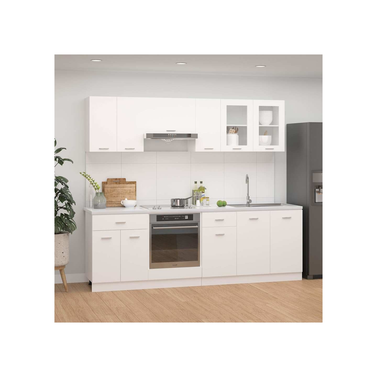 Ensemble de 8 meubles de cuisine "Lyon" en bois d'ingénierie blanc