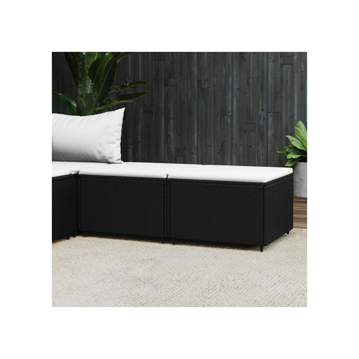 Repose-pieds de jardin et coussins lot de 2 noir résine tressée
