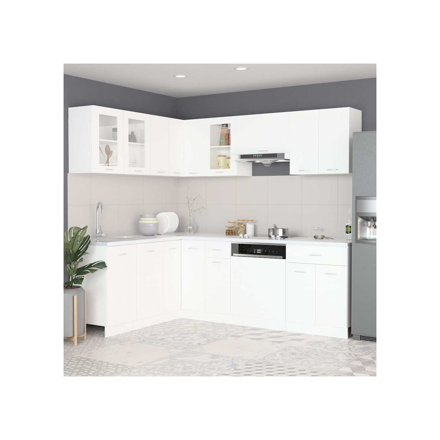 Ensemble de 11 meubles de cuisine "Lyon" en bois d'ingénierie blanc