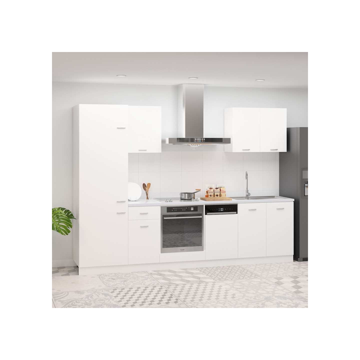 Ensemble de 7 meubles de cuisine "Lyon" en bois d'ingénierie blanc
