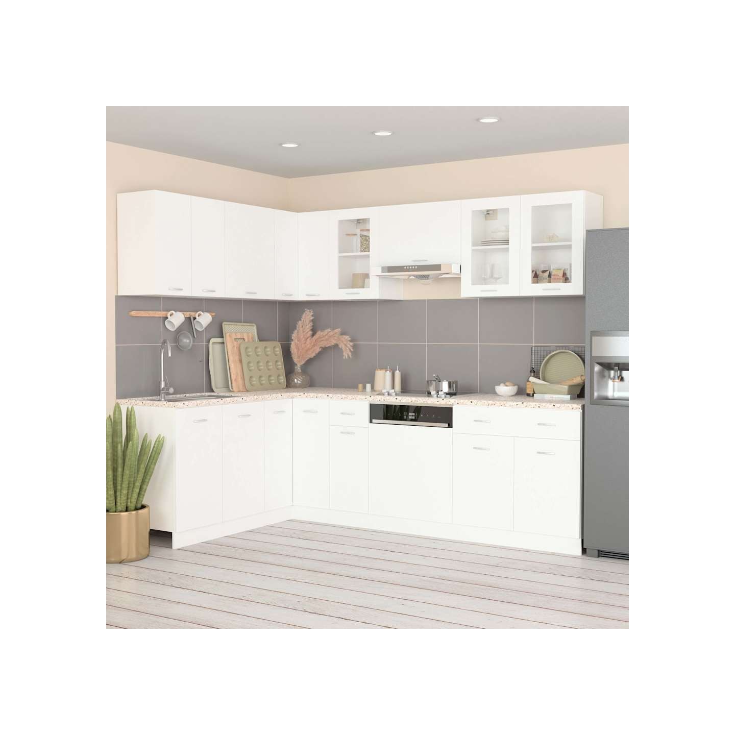 Ensemble de 11 meubles de cuisine "Lyon" en bois d'ingénierie blanc