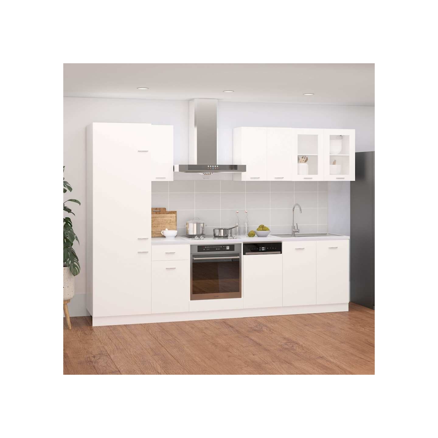 Ensemble de 8 meubles de cuisine "Lyon" en bois d'ingénierie blanc