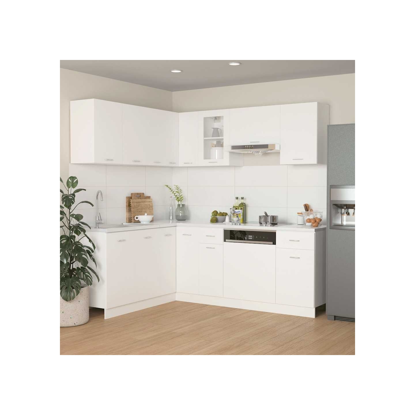 Ensemble de 11 meubles de cuisine "Lyon" en bois d'ingénierie blanc