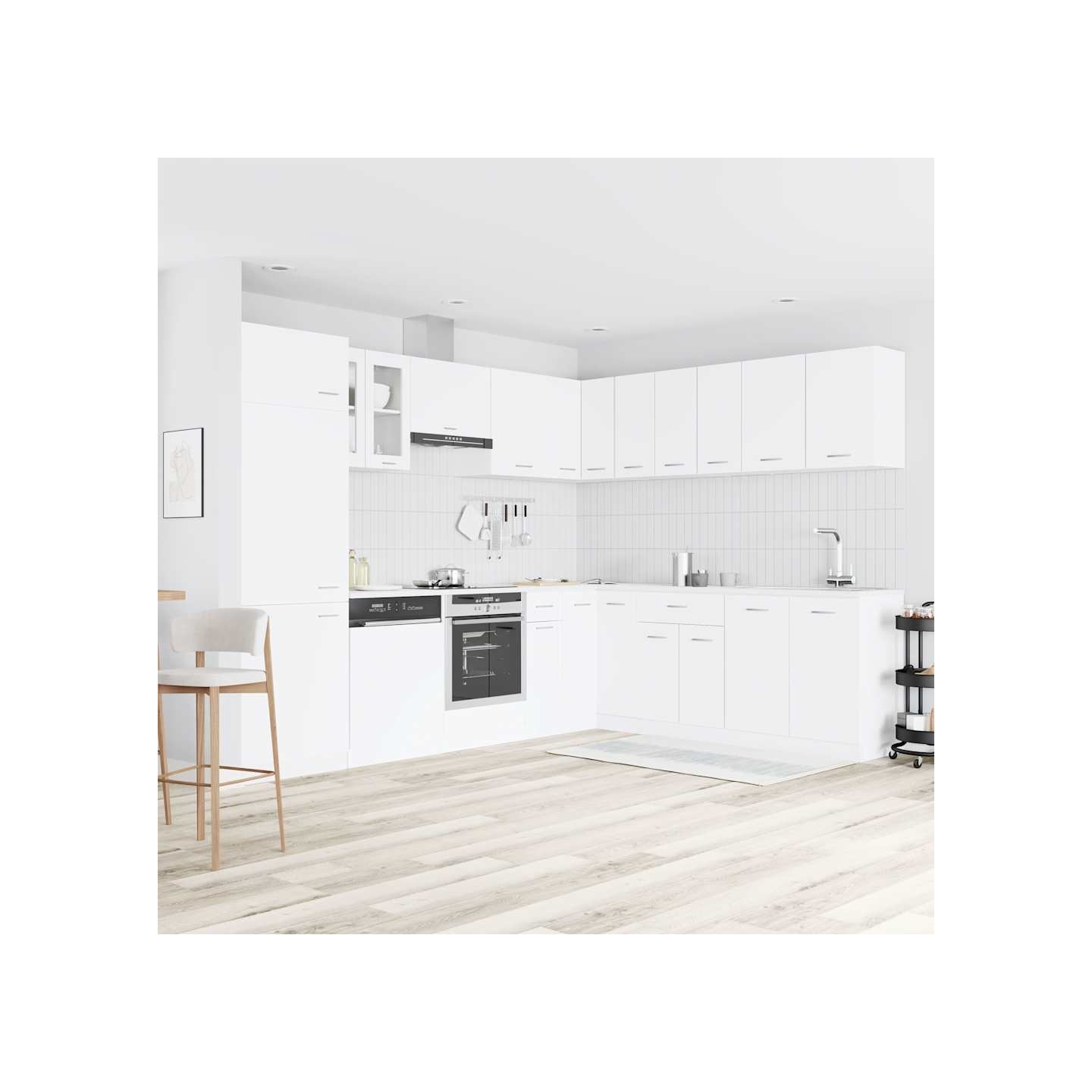 Ensemble de 14 meubles de cuisine "Lyon" en bois d'ingénierie blanc
