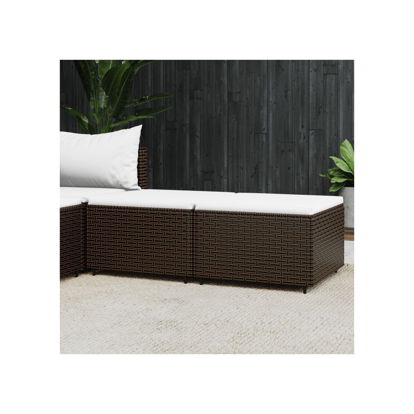 Repose-pieds de jardin coussins lot de 2 marron résine tressée