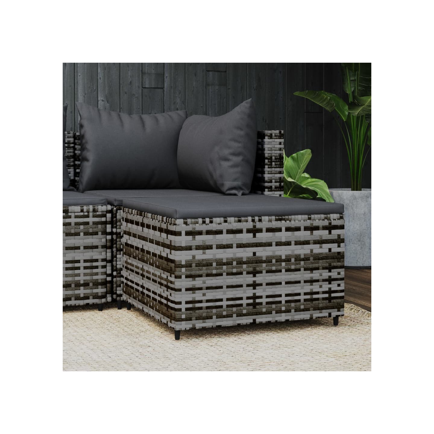 Repose-pied de jardin avec coussin Gris Résine tressée