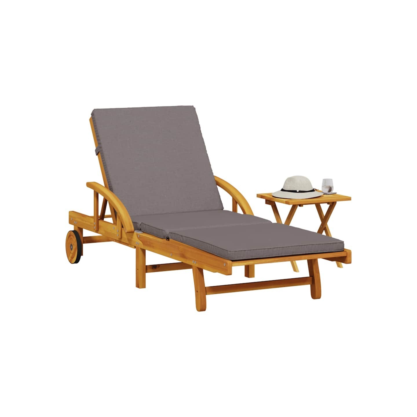 Chaise longue avec coussin et table bois d'acacia massif