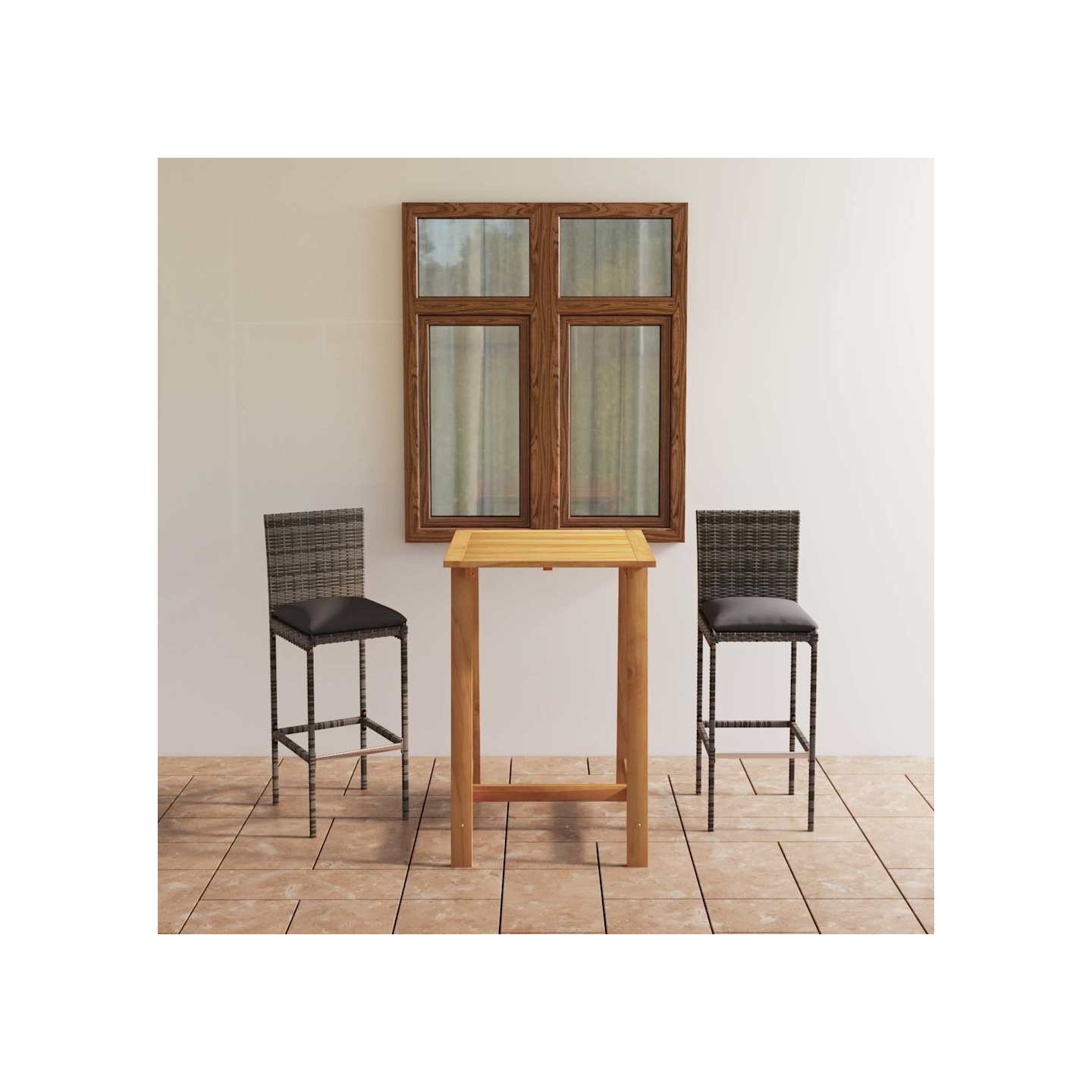 Ensemble de bar de jardin avec coussins 3 pcs Gris