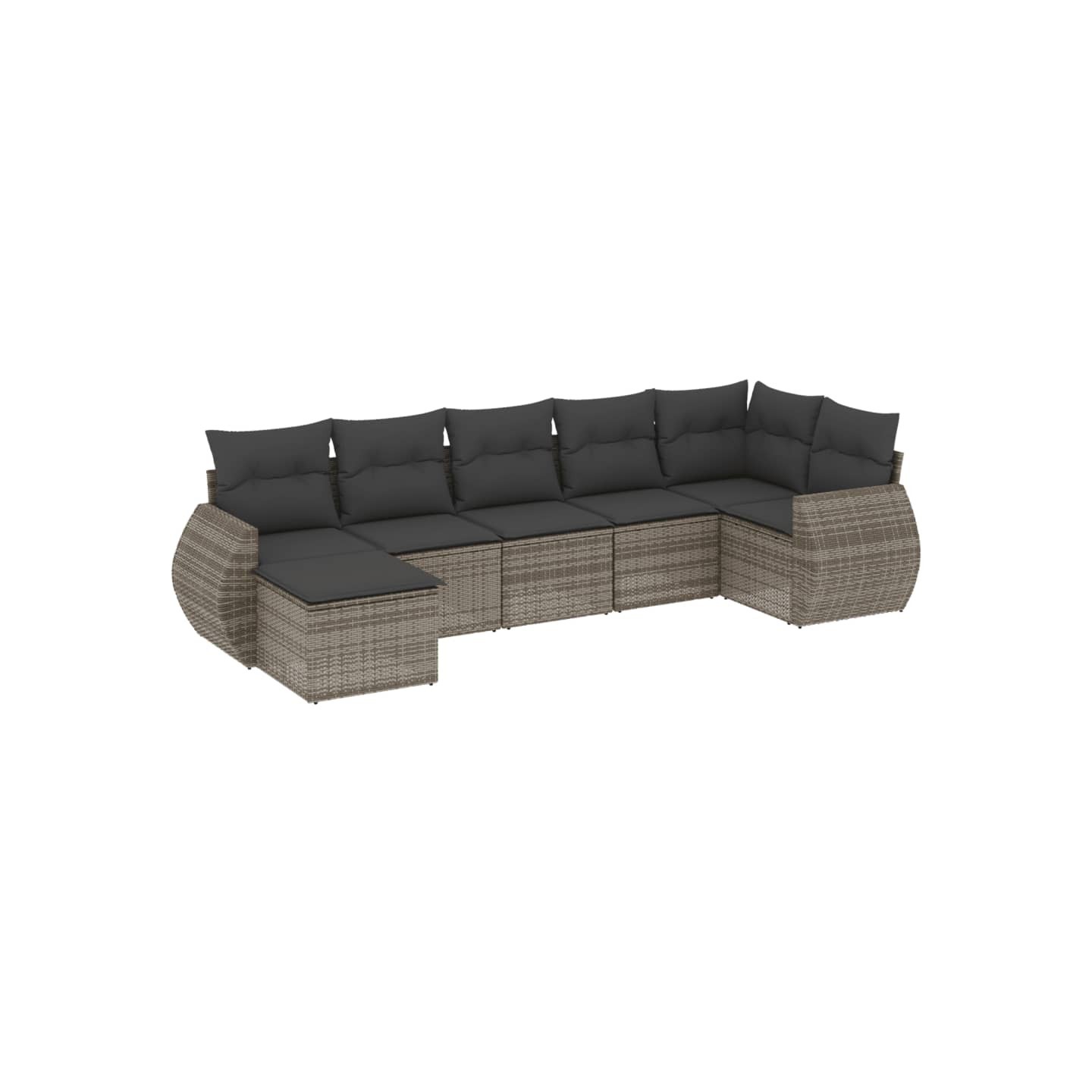 Salon de jardin avec coussins 7 pcs gris résine tressée