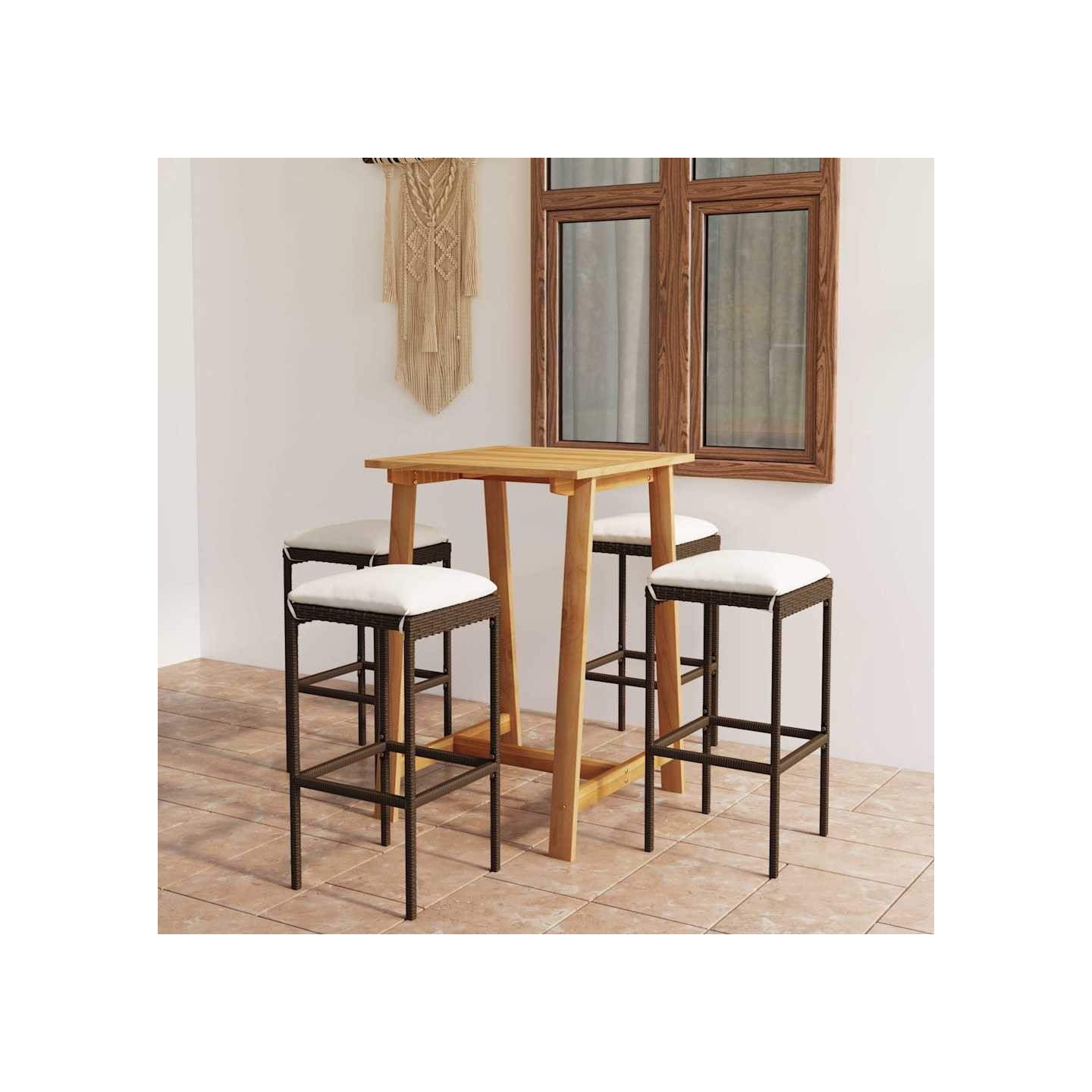 Ensemble de bar de jardin avec coussins 5 pcs Marron
