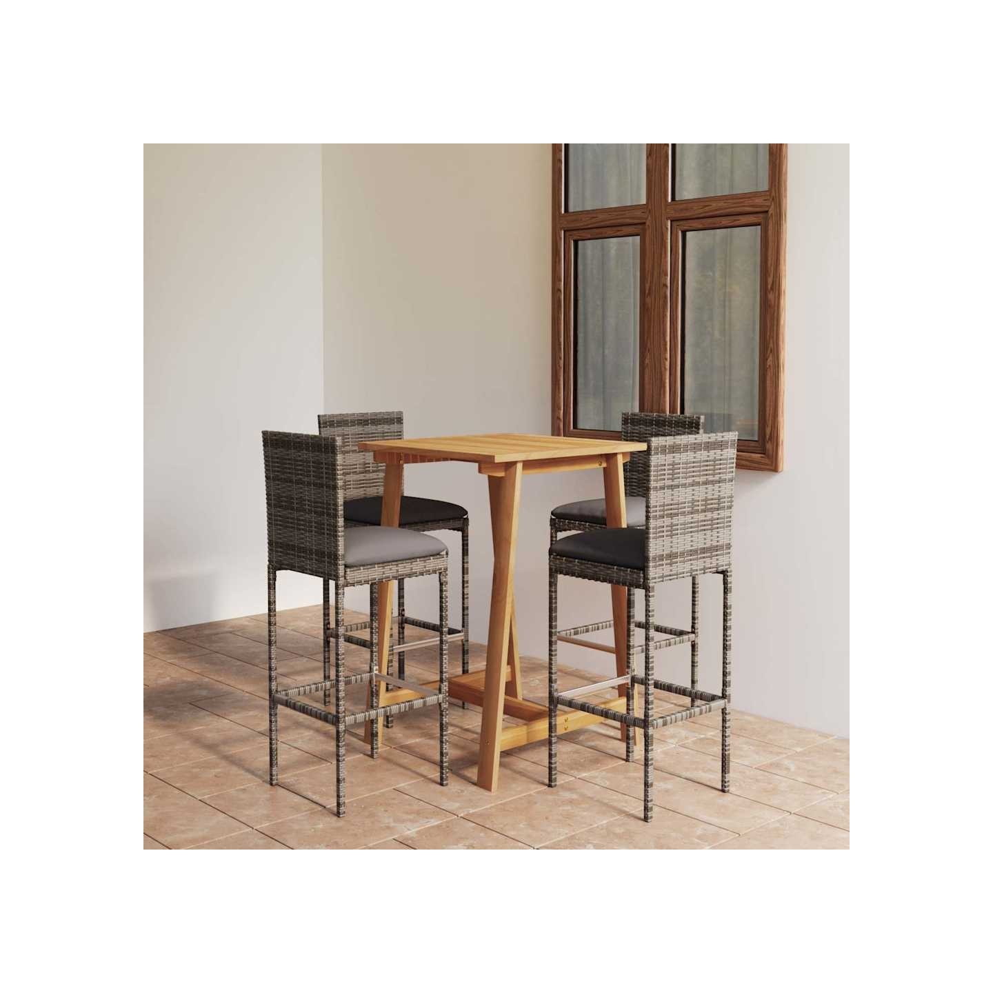 Ensemble de bar de jardin avec coussins 5 pcs Gris