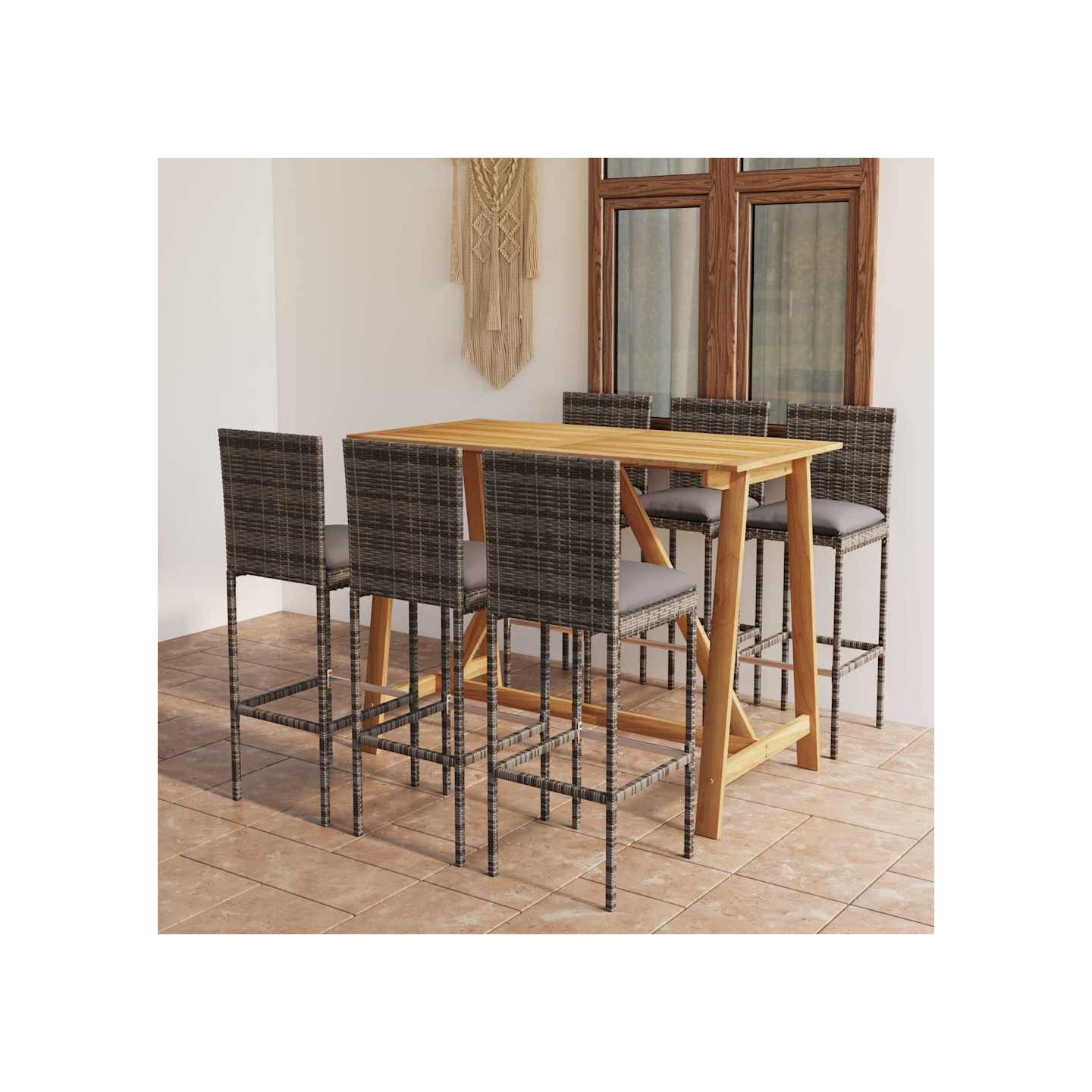 Ensemble de bar de jardin 7 pcs avec coussins Gris